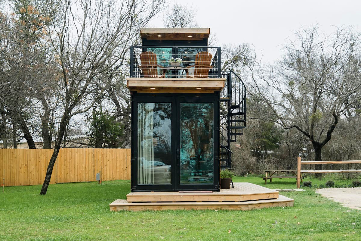 Two-Storey Shipping Container Tiny Vacation Home with Upper Sun Deck