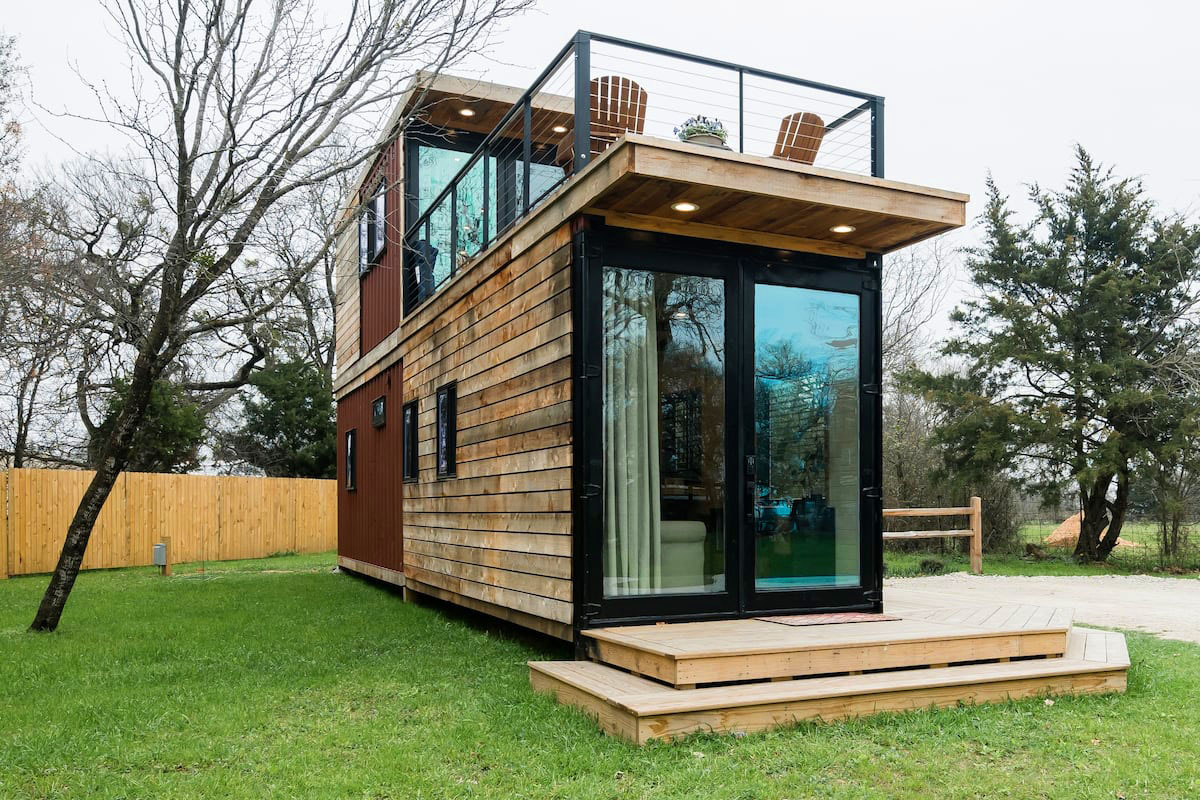 Two-Storey Shipping Container Tiny Vacation Home with Upper Sun Deck