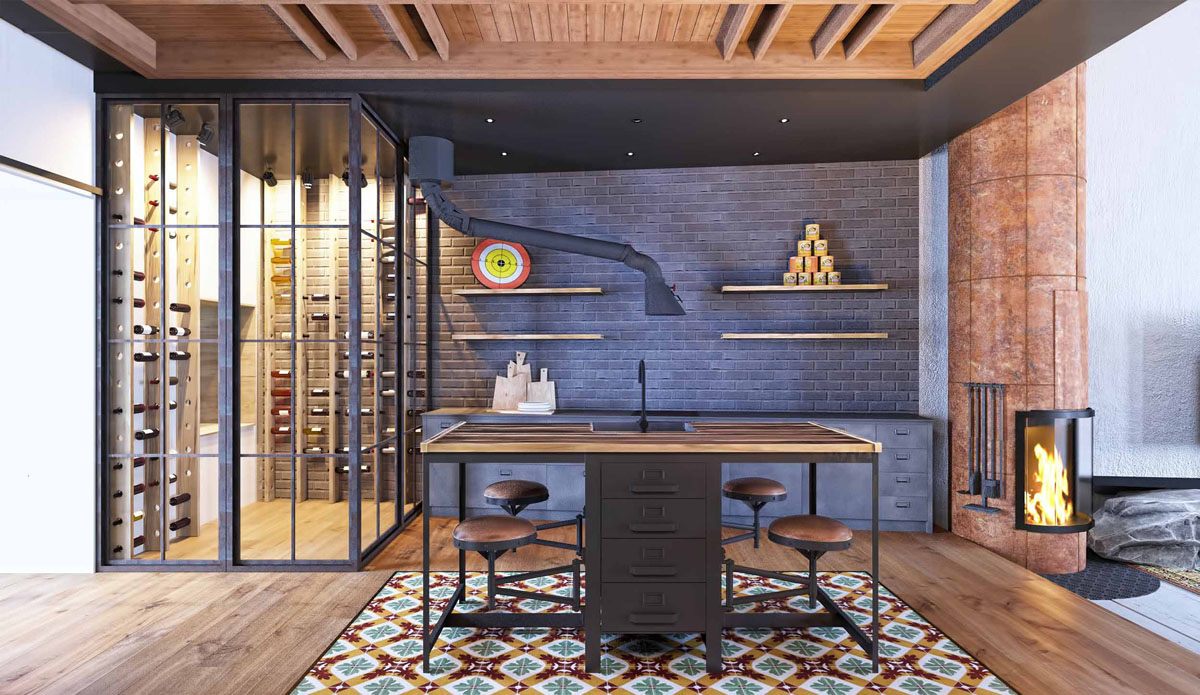 Modern Loft Design - Kyiv, Ukraine Glass Wine Cellar