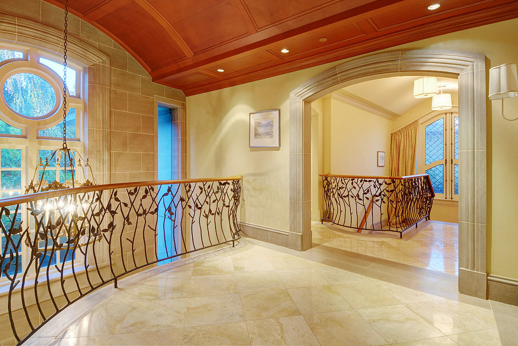 Waterfront-Chateau-West-Vancouver_13 Mansion Interior Limestone Walls and Mahogany Ceiling