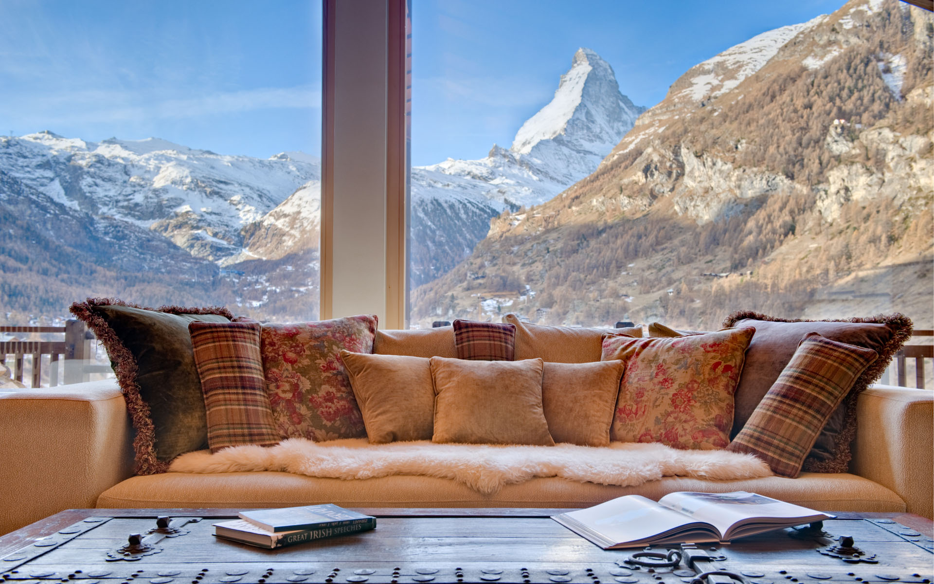 Zermatt-Ski-Chalet-Grace_11 Living Room View of Matterhorn Swiss Mountain